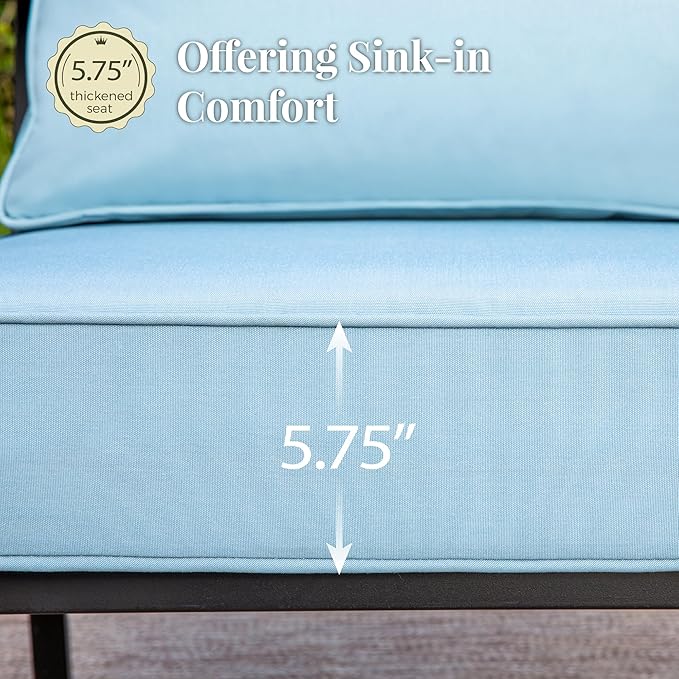 Patio Furniture Set 5 pcs, Outdoor Patio Furniture, 3-Seat Sofa, 2 Single Chairs, 2 Ottomans and 5.75" Extra Thick Cushion, Patio Conversation Set for Garden Backyard Deck,Blue