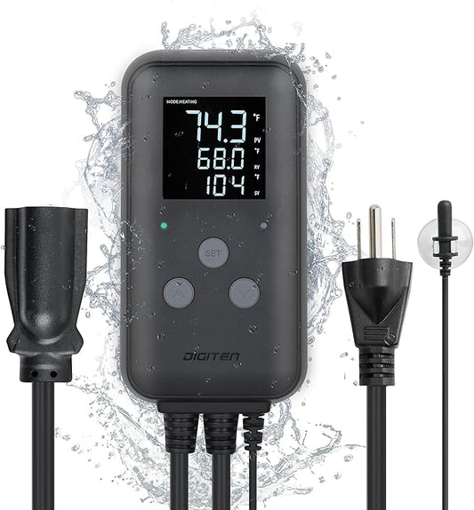 DIGITEN Heat Mat Thermostat Waterproof Temperature Controller DTC315 Greenhouse Thermostat Aquarium Temperature Controller Plug in Thermostat for Seedlings 15A Reptiles Temperature Controller Outlet