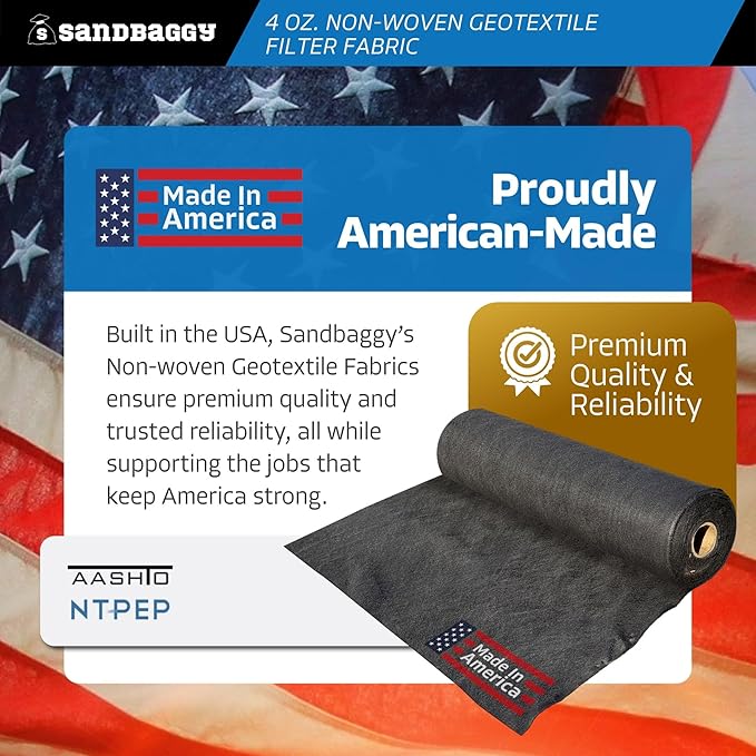Sandbaggy Non Woven 4 oz Geotextile Landscape Fabric | Industrial Grade Fabric | 100 Lbs of Tensile Strength | UV Protected from Sun Exposure | Approved by DOT (12 ft x 100 ft Roll)