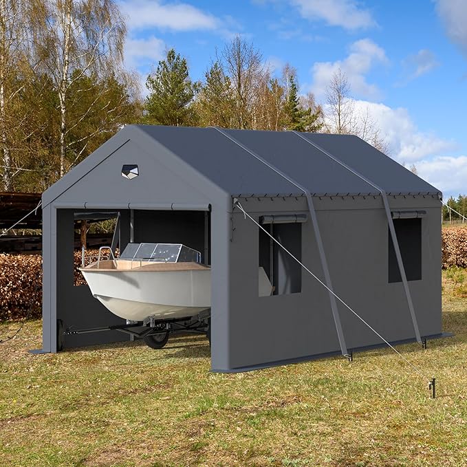 10x20 Carport Canopy, Heavy Duty Car Port, Portable Car Ports Garage with 2 Roll-Up Zipper Drive Through Doors, Grey