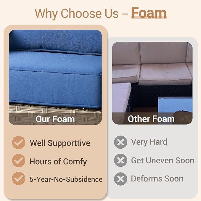 HOOOWOOO 3 Pieces Outdoor Patio Sectional Sets with 2 Single Arm End Corner Chairs and an LED Table,Navy Blue