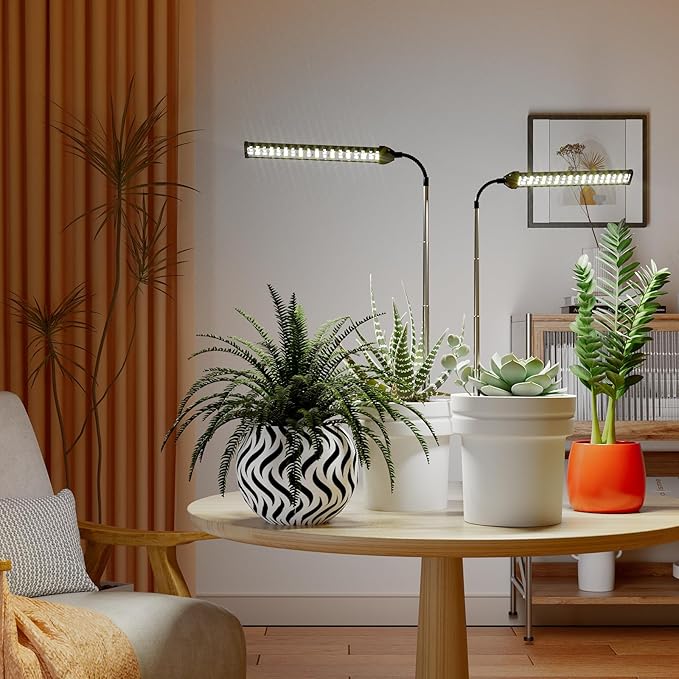 LED Grow Light 2 Pack, 6000K White Full Spectrum 144 LED Gooseneck Growing Lamp for Indoor Plants Growth,4 8 12 18Hrs Timer & Brightness Changeable,Insert Pole Extendable 4-10''