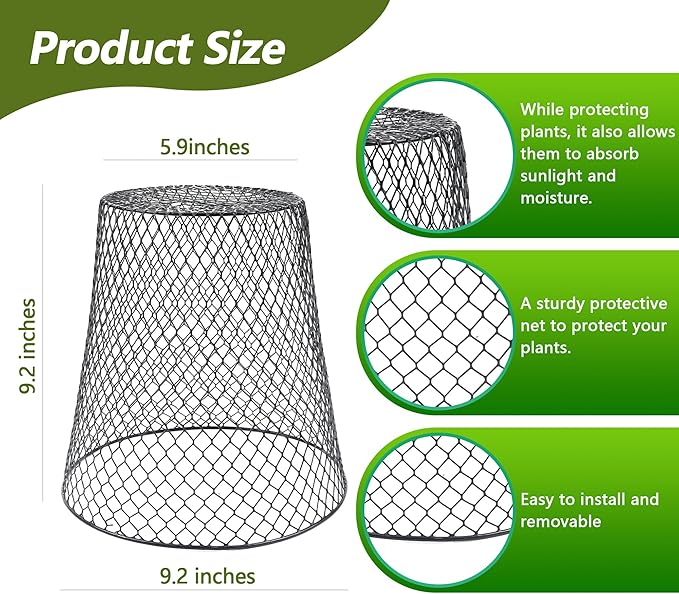 10Pcs Chicken Wire Cloche Plant Covers, 9.2×9.2 Inches Plant Protectors from Animals, Metal Garden Plant Cages for Outdoor Plants, Keep Rabbits, Squirrels, Birds Out
