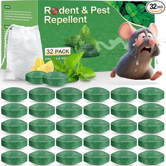 Mouse Rodent Repellent, 32 Pack Peppermint Oil Mice Repellent for Mice, Rats, Spiders, Squirrels and Pests, Indoor & Outdoor Natural Mouse Deterrent, Keep Rodents Away from Garden & Home (Mint)
