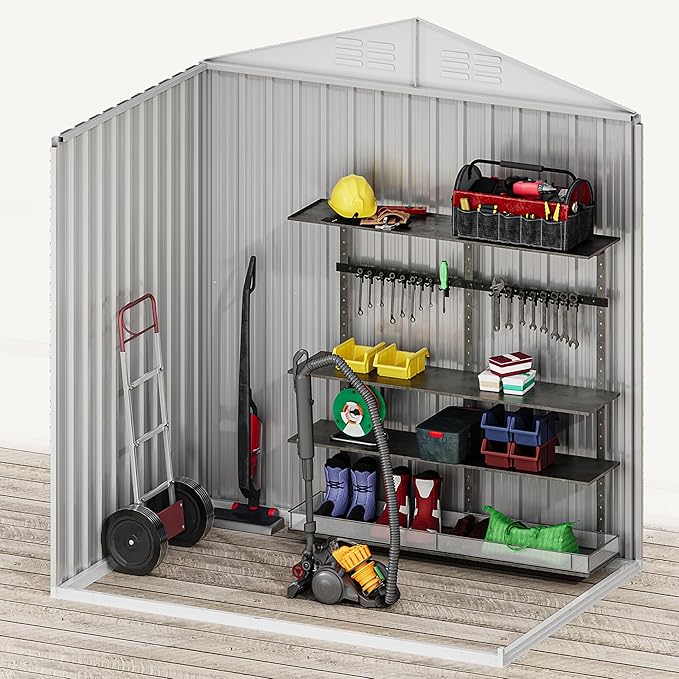 DWVO 6x4ft Metal Outdoor Storage Shed, Lockable Tool Storage Sheds, Oversized Steel Garden Sheds with Sloped Roof for Backyard, Patio, Garage, Lawn, Dark Gray