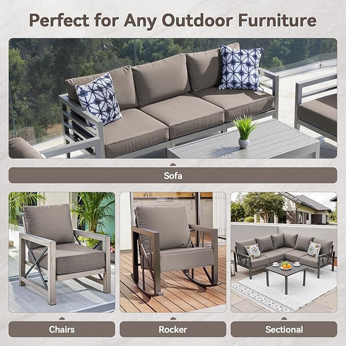 Luxury 6" Outdoor Cushions for Patio Furniture, 24x24x6 Thick Seat Cushion Set of 8, Fade Resistant Couch Chair Replacement Cushions High Density Deep Wicker Chair Cushion w/Removable Cover Gray