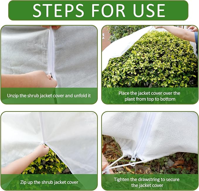 Remiawy Plant Covers Freeze Protection, 2.0 oz/yd² Shrub Jacket Plant Covers for Winter, 2 Pack 50 x 70 Inch Reusable Frost Cloth Bags Protectors for Cold Weather Outdoor Potted Plants Fruit Trees