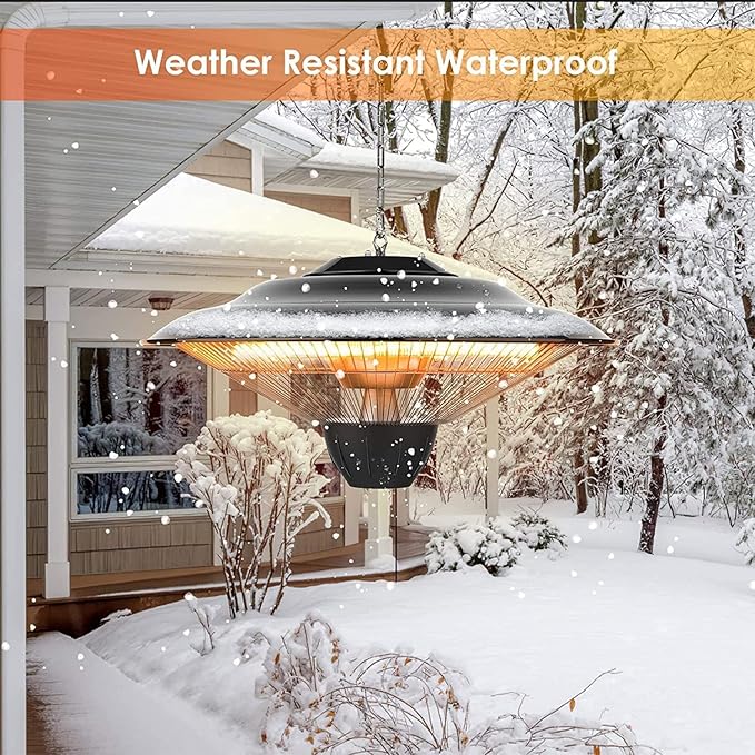 Air Choice Infrared Electric Patio Heater, 1500W Outdoor Heaters for Patio with Overheat Protection, Adjustable Chain Length, Hanging Electric Heating for Home/Ceiling/Garage Use