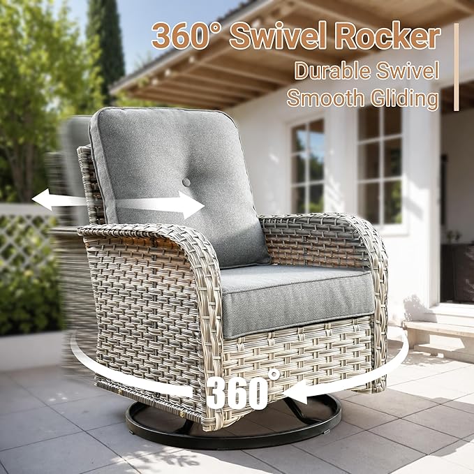 HOOOWOOO Outdoor Patio Furniture Set with Fire Pit Table,11 Pieces Wicker Out Door Sectional Furniture L Shaped Couch,Outside Patio Conversation Sets Swivel Chair,Charcoal Gray