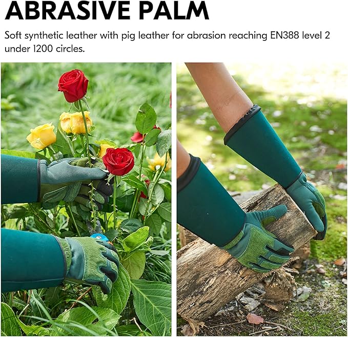 Vgo... Safety Work Gloves,Unisex,Gardening,Long Sleeves Gauntlet,Puncture-proof,Thorn Proof,Touchscreen(1 Pair,Size XL,Green,SL7477)