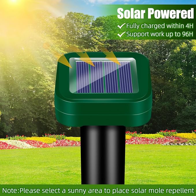 8Pack Mole Repellent Solar Powered, Waterproof Ultrasonic Mole Repellent Stakes Outdoor to Deterrent Gopher, Chipmunk, Squirrel, Vole, Snake, Armadillo, Groundhog Out of Lawn & Garden