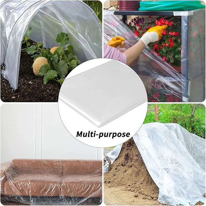 10' x 26' Greenhouse Plastic Film Sheeting Cover 6 Mil Thickness, Clear Greenhouse Cover Polyethylene Plastic UV Resistant Anti-drip, Anti-Fog for Farms, Agriculture, Garden, Farm Plastic Cover