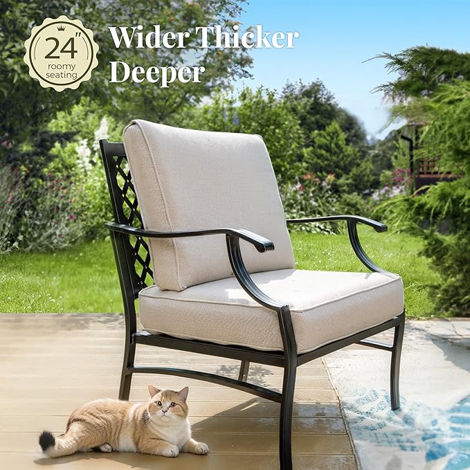 Patio Furniture Set 7 pcs, Outdoor Patio Furniture, 3-Seat Sofa, 2 Single Chairs, 2 Rocking Chairs, 2 Ottomans and 5.75" Extra Thick Cushion, Patio Conversation Set for Backyard Deck,Beige