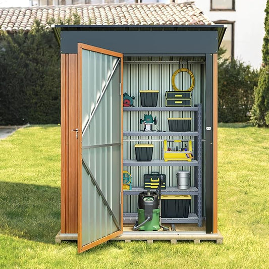 3x5FT Outdoor Storage Shed, Metal Garden Shed with with Floor Base,Updated Frame Structure & Lockable Door, Large Tool Shed for Backyard, Patio,Lawn,Utility & Bike Storage