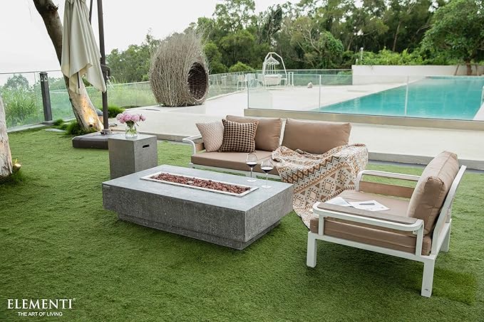 Elementi | Hampton Gas Fire Pit Cast Concrete 56" Rectangular Fire Table, Outdoor Fire Pit Electronic Ignition | Canvas Cover, Lava Rock Included | Light Gray (Natural Gas)