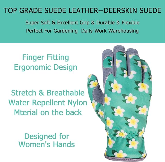 SKYDEER Premium Genuine Deerskin Suede Women's Gardening Gloves, Ultra-Soft Padded, Comfort Fit for Work (SD6611/M)