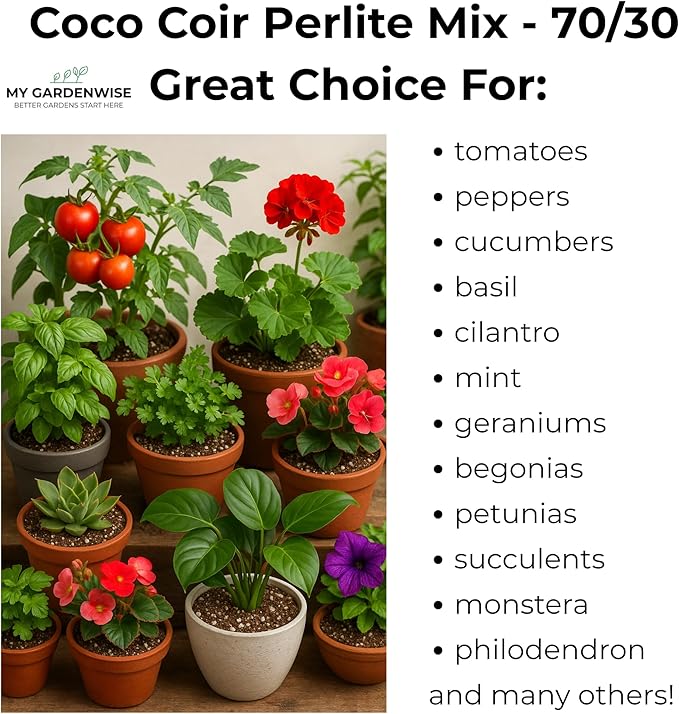 Coco Perlite - Coco Coir Perlite Mix - 70/30 Growing Media - Hydroponic, Indoor & Outdoor, Grow Bags & House Plants (1 Quart)