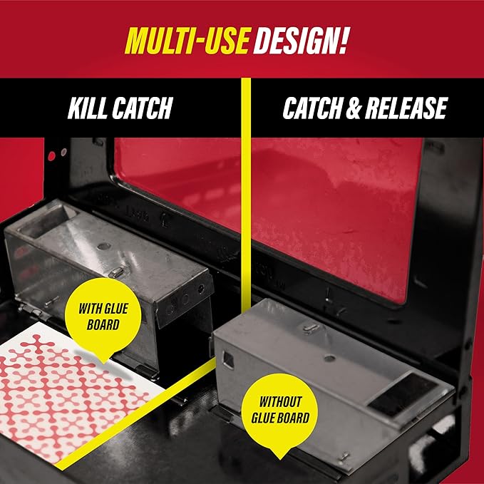 Catchmaster Pro Series Multi-Catch Mouse Trap, Humane Mouse Trap Indoor for Home, Includes 1 Replaceable Glue Board, Pet Safe Pest Control, Live Catch for Garage & Shed (Black)