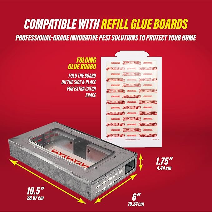 Catchmaster Pro Series Multi-Catch Mouse Trap, Humane Mouse Trap Indoor for Home, Includes 1 Replaceable Glue Board, Pet Safe Pest Control, Live Catch for Garage & Shed