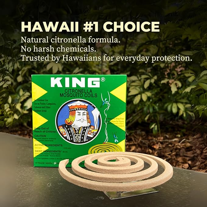 KING Mosquito Coils – Hawaii’s Most Trusted Citronella Protection – Each Coil Provides Up to 8 Hours of Protection (60 Coils)