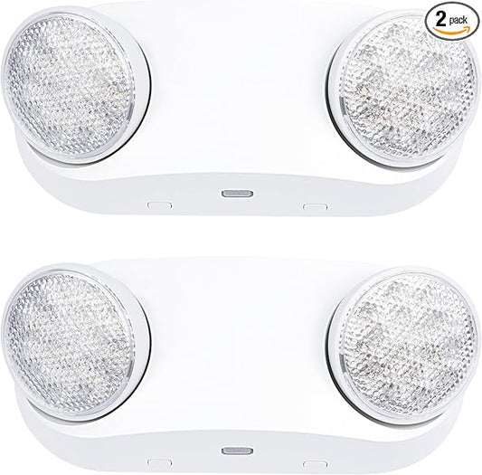 GRUENLICH LED Emergency Light with Battery Backup, 2 Adjustable Bug Eye Heads Lights, US Standard, AC 120-277V, Hardwired Commercial Emergency Exit Light for Business, 2-Pack