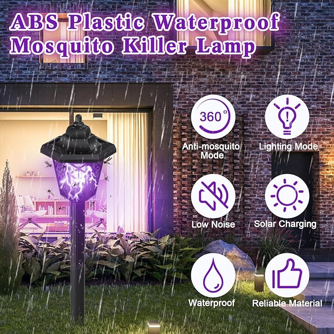 Qualirey 4 Pcs Solar Bug Zapper Outdoor Mosquito Repellent Mosquito Killer Lamp 2 in 1 LED Waterproof Zapper for Home Backyard Patio Garden Lawn Pathway Camping