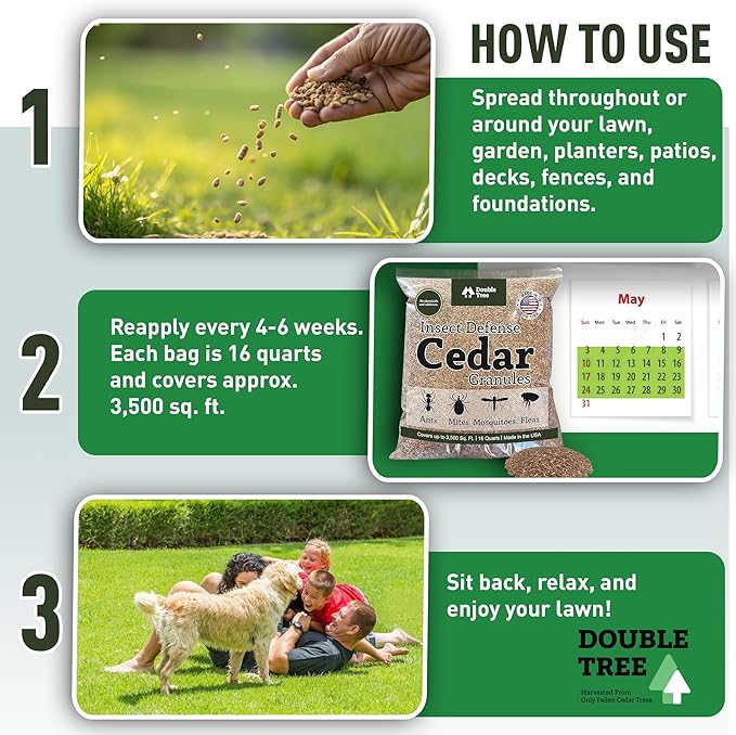 Double Tree Home and Garden Cedar Granules | Repels Fleas, Ticks, Ants, and Mosquitos | Rich Cedar Scent | Non Toxic | Pet Safe | 4 Bags (64 Quarts)