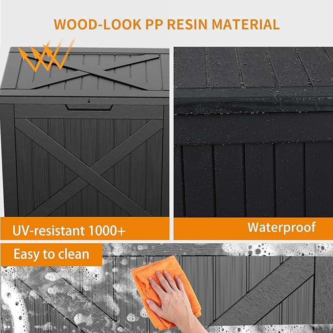 Resin Deck Box - 32 Gallon Lockable Outdoor Storage, Water-Resistant Indoor/Outdoor Bin for Package Delivery, Patio Cushions, Gardening Tools