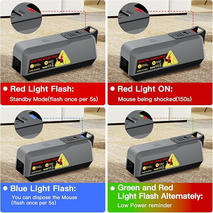 Electric Mouse Trap Refill for Home, Reusable No-Touch Electric Mouse Trap Zapper with Powerful Voltage Effectively Kills Mice in Living Rooms, Kitchens, Garages, and More, 4 Pack, Black