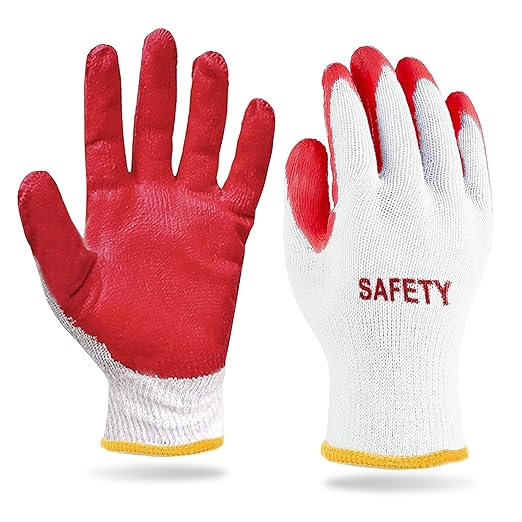 SAFETY Non-Slip 10 Pairs Red Latex Cotton Multi-Purpose Work Gloves- Nitrile Dipped & Rubber Palm Coated for a Firm Grip- Heavy Duty Premium-Construction-Moving-Warehouse-Garden-Gloves