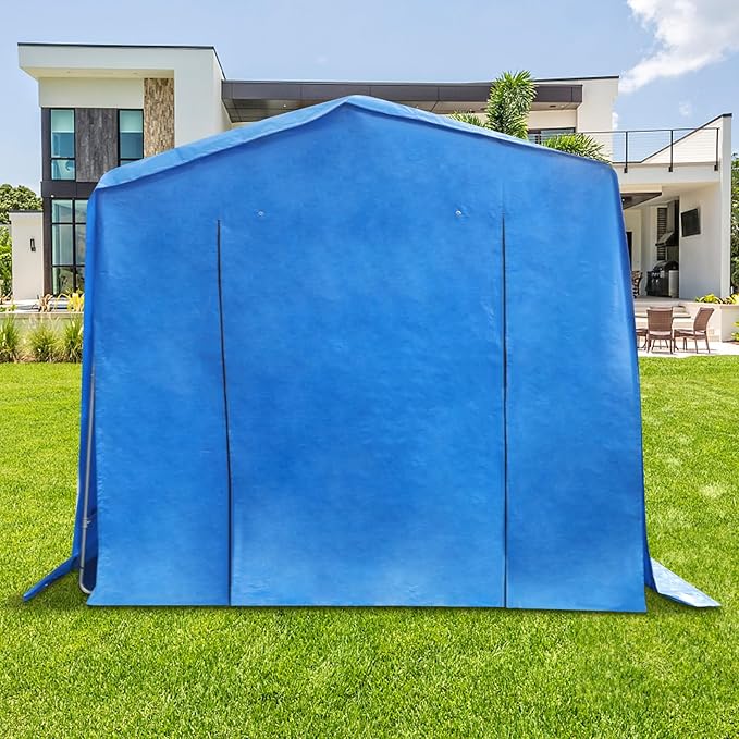 6x10x6 FT Outdoor Storage Shelter Carport, Portable Storage Tent with Roll-up Door, Waterproof Outdoor Carport for Bike, Lawn Mower, ATV Storage (Blue)