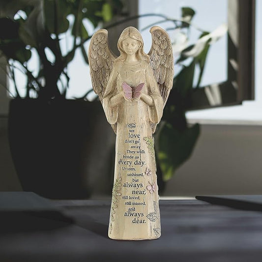 Garden Resin Angel Statue Standing with Butterfly, Patio and Lawn Decoration Outdoor Waterproof Sculpture Ornament for Angel Memorial Gifts Home Decoration, 10" H