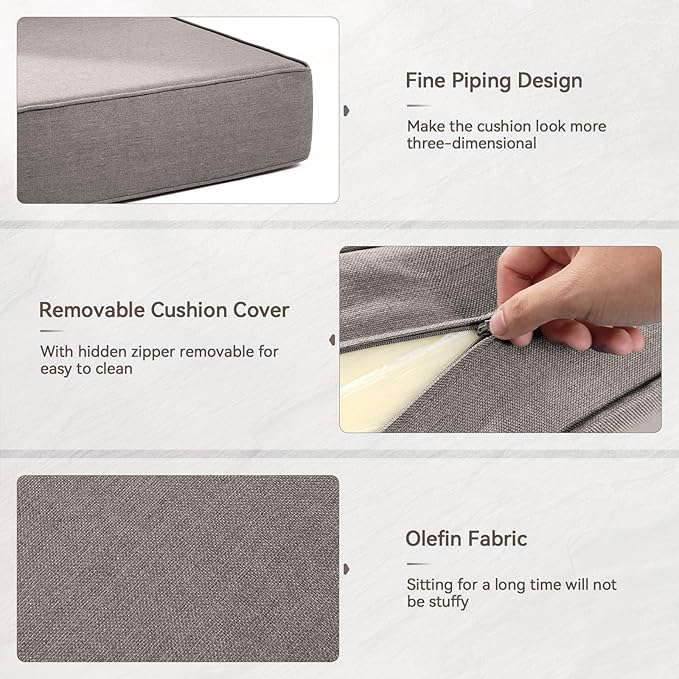 Luxury 6" Outdoor Cushions for Patio Furniture, 24x24x6 Thick Seat Cushion Set of 8, Fade Resistant Couch Chair Replacement Cushions High Density Deep Wicker Chair Cushion w/Removable Cover Gray