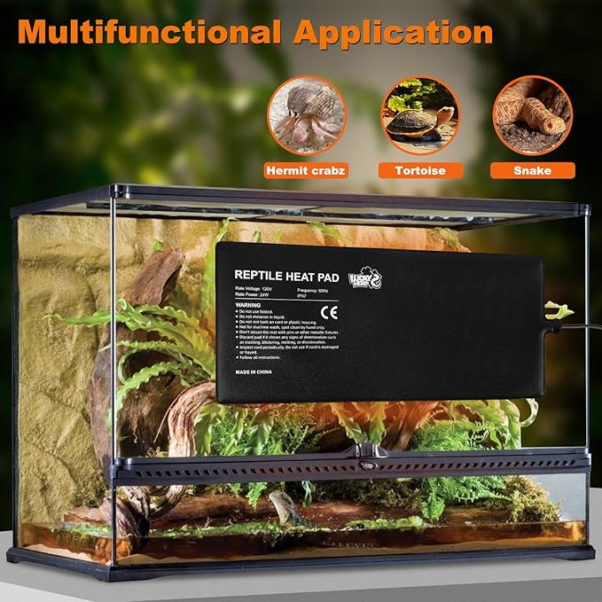 LUCKY HERP Reptile Heating Pad 24W 8X18 Inch with Thermostat, Under Tank Heater Terrarium Warmer Heat Pad and Digital Thermostat Controller for Hermit Crab, Turtles Lizards, Reptile