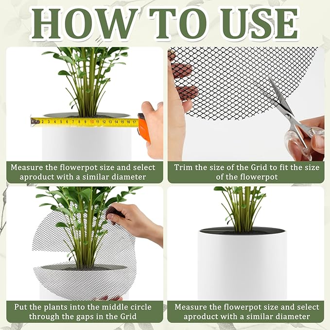 6 Pcs 11.8 Inch Plant Pot Grids，Cut-able Plant Pot Soil Protective Covers from Animals,Used to prevent animals or babies from digging up the soil in flowerpots.Suitable for Indoor and Outdoor Plants.