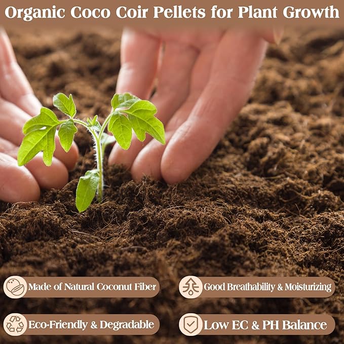 ZeeDix 200pcs(30mm) Coco Coir Pellets Potting Soil Indoor Plants, Compressed Coconut Coir Soil Pellets Seed Starting Pellets Discs for Planting Flowers Bonsai Herbs Plants and Vegetables