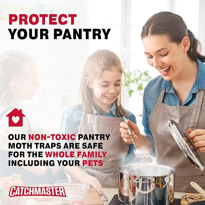 Catchmaster Pantry Pest & Moth Traps 6-Pk, Bug Killer for Kitchen Storage & Pantry Cabinet, Sticky Moth Traps for House, Protect Pet Food, Kitchen Cabinets Storage, Pet Safe Glue Trap