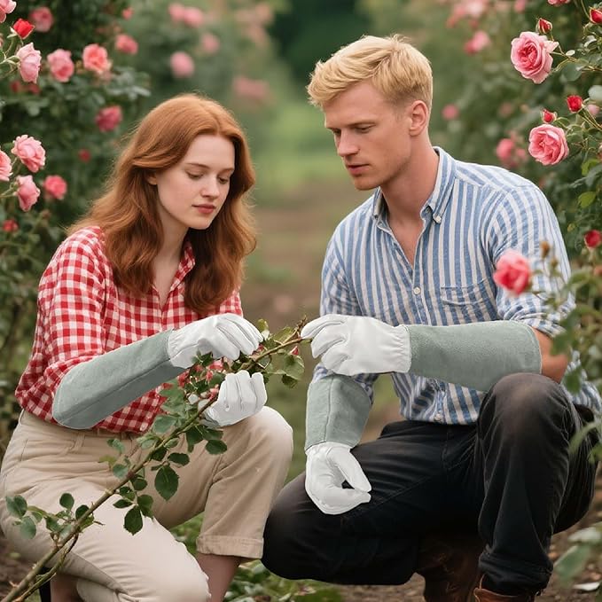 Leather Gardening Gloves – Goatskin Palm & Cowhide Cuff, Thorn-Resistant Long Garden Work Gloves for Men & Women(XS)