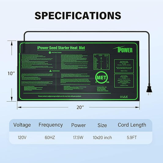 iPower 10" x 20" Waterproof Durable Seedling Heat Mat Warm Hydroponic Plant for Indoor Gardening Germination Starting, 2 Pack