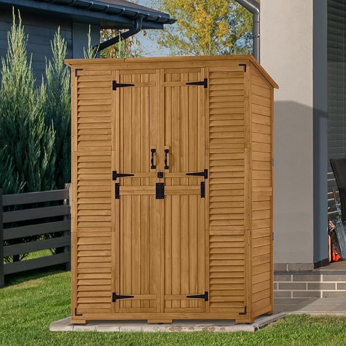 Macrout Large Outdoor Storage Cabinet with 6 Shelves (4.8 x 2.2 x 6.5 ft), Outside Storage Shed with Lock, Wooden Garden Shed for Yard Patio Lawn, 1738 (Natural)