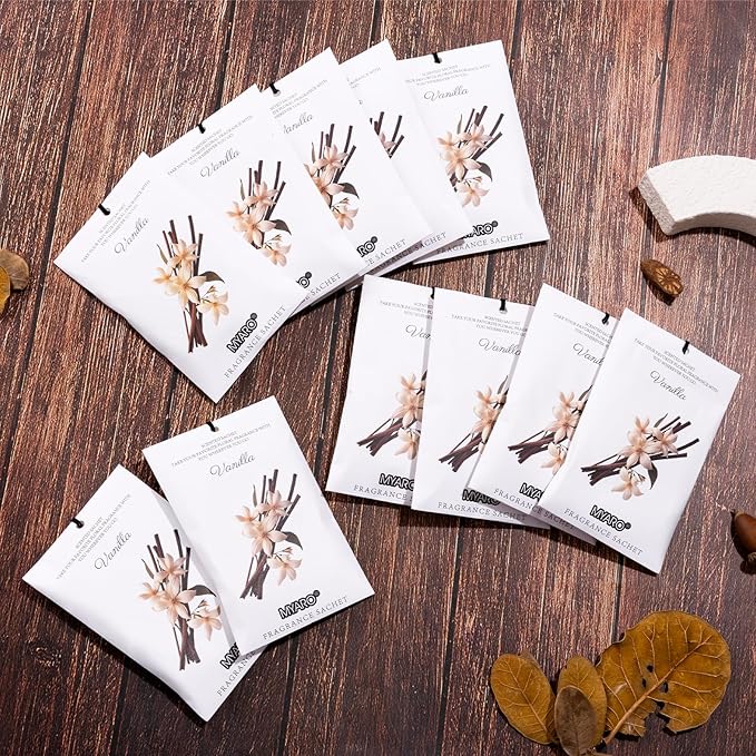 MYARO 12 Packs Vanilla Scented Sachets for Drawer and Closet, Long-Lasting Closet Sachet Bags Drawer deodorizers Fresh Scents, Home Fragrance for Lover
