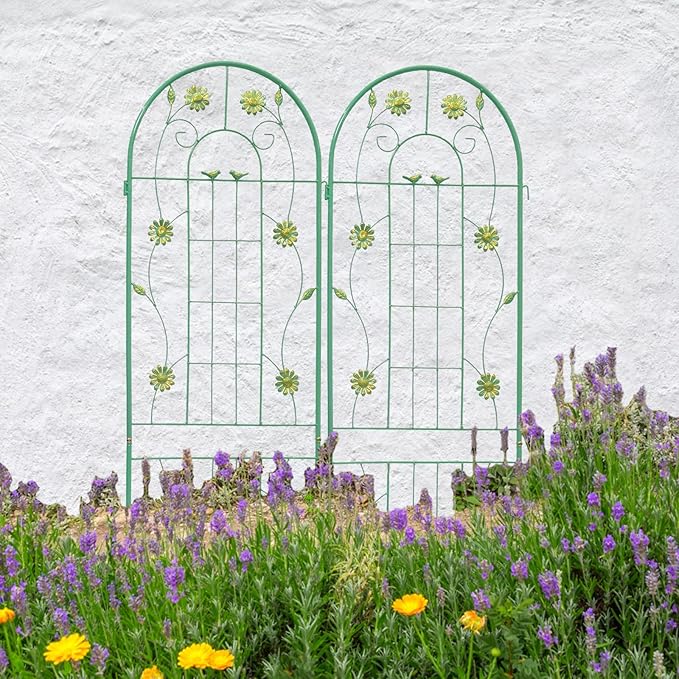 4 Pack Metal Garden Trellis for Climbing Plant Rose Stand, Pine Green Outdoor 86.7'' Tall Flower Support Iron Garden Fence, Turquoise-86.7" H