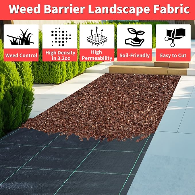 4ft x 100ft Landscape Fabric -Heavy Duty Weed Barrier Fabric for Landscaping, Weed Blocker Cloth,Geotextile Fabric for Garden, Driveway & Ground Cover, Garden Weed Mats,Grid Design
