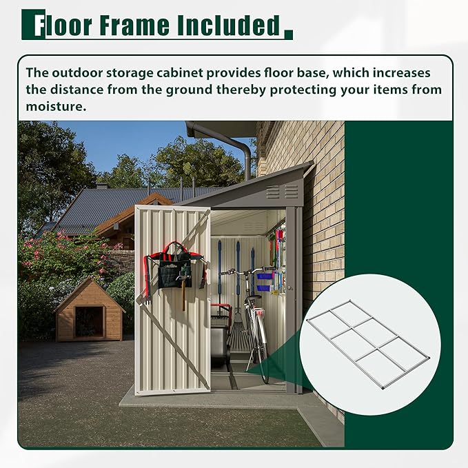 4x8 FT Metal Outdoor Storage Shed with Lockable Door and 2 Air Vents, Lean to Storage Shed, Garden Tool Storage Cabinet for Backyard Patio Lawn, Gray