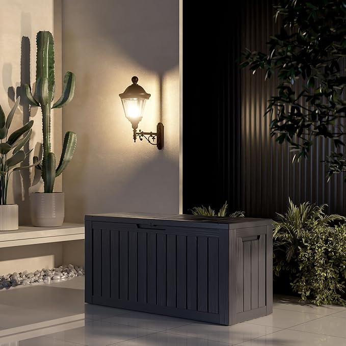 85 Gallon Deck Box Waterproof, Outdoor Storage Box Lockable for Patio Cushions, Garden Tools Accessories with Hydraulic Rod, UV-Resistant and Durable for Patio, Garden Use