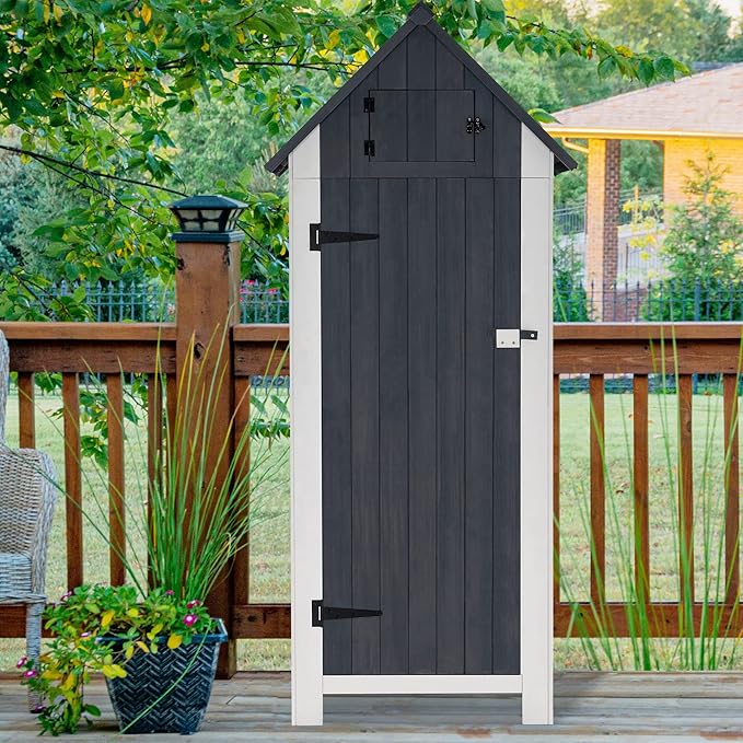 MCombo Outdoor Storage Cabinet with Shelves, Wooden Outside Storage Shed with Floor, Garden Tool Shed for Patio Yard Lawn, 0770 (Gray)