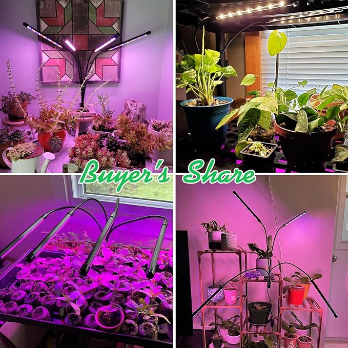 Garpsen Grow Light, 80 LEDs Full Spectrum Plant Lights for Indoor Growing with Clip, 3 Color Modes & 5 Dimming Levels Grow Lamp with Timer 6/12/16H, 360° Adjustable Gooseneck, for Indoor Plant(2Pack)
