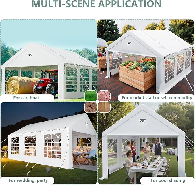 Carports 10X30 Heavy Duty,Car Ports with 180G Removable Side Walls,Carport Canopy,Portable Car Port Garage,Car Shelter All Weather,White