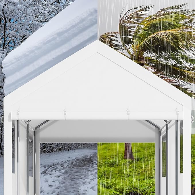 Walsunny Carport 10x20ft Heavy Duty Carport Canopy with Roll-up Ventilated Windows, Portable Garage with Removable Sidewalls, Car Canopy with All-Season Tarp for Car, SUV, Truck, Boat