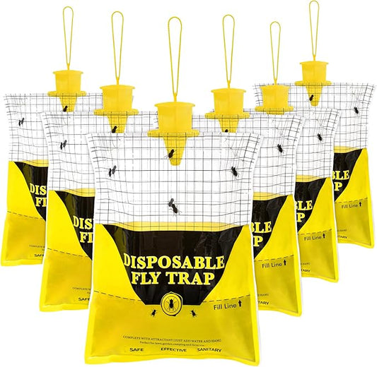 Glovv 6 Pack Disposable Big Fly Trap Bags Outdoor Hanging, Catcher Hunter with Bait, Stable Horse Ranch Control Repellent Killer for Barn, Farm, Mosquito, Bugs
